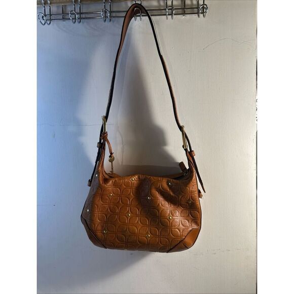Fossil Hannah leather hobo bag belt strap gold studs key charm shoulder - Picture 7 of 9